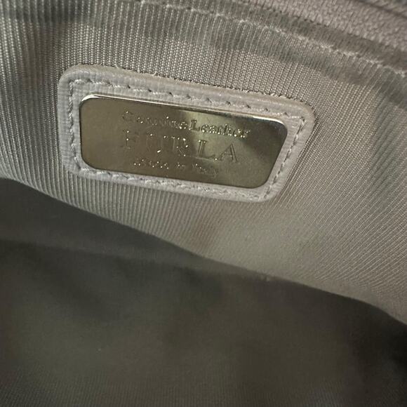 Furla Saffiano Leather Satchel Crossbody Bag Taupe grey Structured Tote Purse - Picture 12 of 14